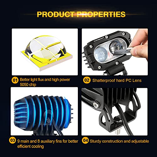 Auxbeam 4in 60W LED Pod Light for Truck, Super Bright Spot Beam 2Pcs Cube Offroad Light Bar for ATV UTV SUV Boat Jeep - color: White Spot Beam (ZD000659)