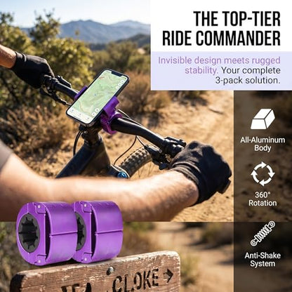 2 Pack Universal Aluminum Bike Phone Mount Anti-Shake Motorcycle Cell Holder for Phones CNC Metal Handlebar Bracket for Road & Mountain Bikes-Purple - color: Purple