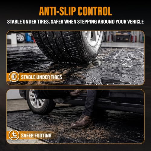 7'8" x 16' Garage Floor Mat, Non-Slip Containment Mat | 610GSM PVC Material, 65 Gal Capacity, Easy Maintenance, 1.2" Raised Edges, Protect the Floor - size: 7'8" x 16'