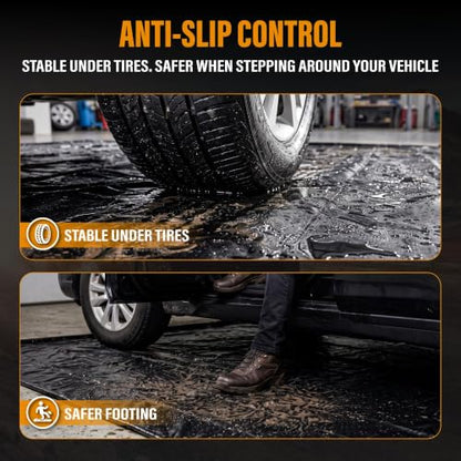 7'8" x 16' Garage Floor Mat, Non-Slip Containment Mat | 610GSM PVC Material, 65 Gal Capacity, Easy Maintenance, 1.2" Raised Edges, Protect the Floor - size: 7'8" x 16'
