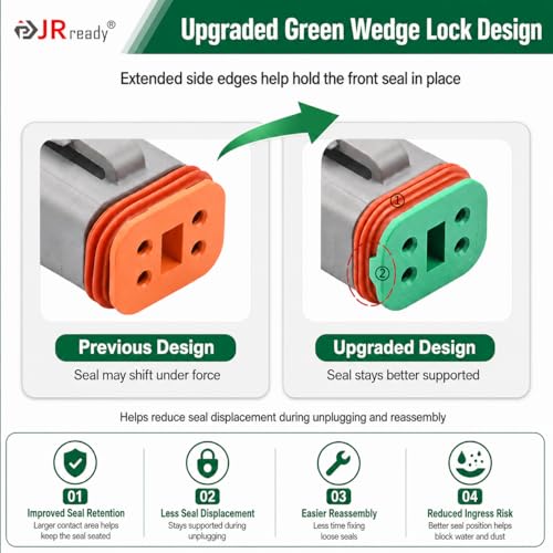 JRready 4 Pin Deutsch DT Connector Kit 12 Sets, DT06-4S DT04-4P Gray Waterproof Automotive Electrical Wire Connectors with Size 16 Stamped Contacts 14-18 AWG, for Car Truck Marine Wiring - size: 4-Pin (12 Pairs)