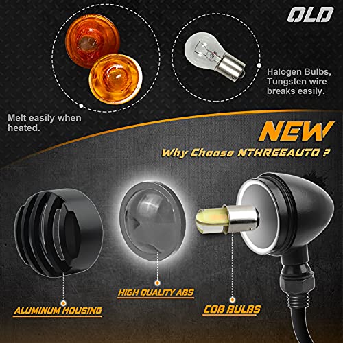 NTHREEAUTO LED Motorcycle Turn Signals Blinkers Smoked Front Running Light Universal Compatible with Harley Sportster Honda Shadow Suzuki Yamaha Kawasaki Vulcan Ninja Bobber 12V Motorbikes - color: Smoked/Amber+White
