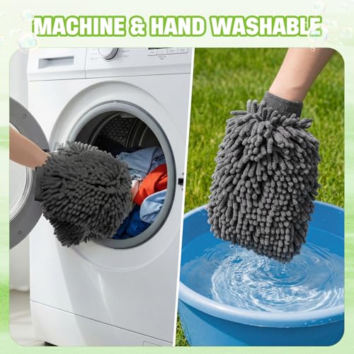24 Pack Car Wash Mitt Bulk Microfiber, 10'' x 8'' Chenille Car Wash Mitt Gloves, Scratch Free Double Sided No Lint No Marks for Truck SUV and All Vehicle Surfaces (Grey) - color: Grey