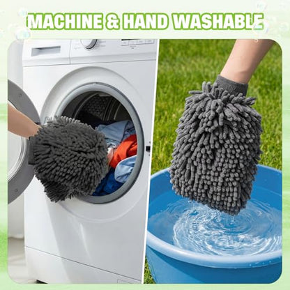 24 Pack Car Wash Mitt Bulk Microfiber, 10'' x 8'' Chenille Car Wash Mitt Gloves, Scratch Free Double Sided No Lint No Marks for Truck SUV and All Vehicle Surfaces (Grey) - color: Grey