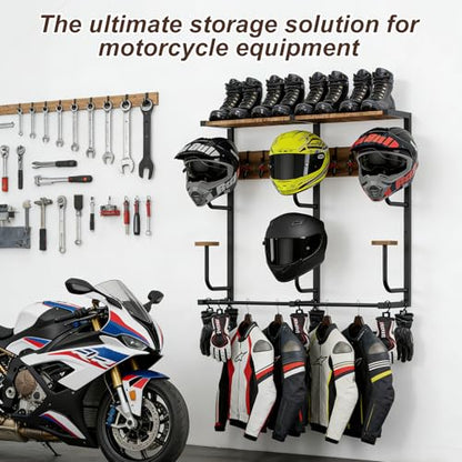 6-in-1 Motorcycle Helmet Rack with Hooks & Shelves, Helmet Wall Mounted Organizer for 6 Helmets, Gear & Accessories, Heavy-Duty Storage for Garage & Entryway - size: Large