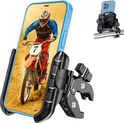Kewig Motorcycle Phone Mount Holder- [Camera Friendly] [1s Lock & Release] Bike Phone Mount Handlebar Cell Phone Holder for Bicycle Scooter ATV, Fit for 5.4-7.2" Smartphones