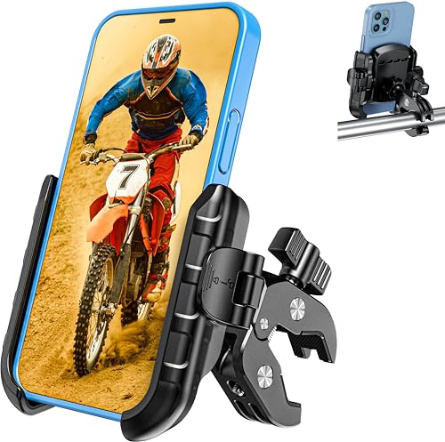 Kewig Motorcycle Phone Mount Holder- [Camera Friendly] [1s Lock & Release] Bike Phone Mount Handlebar Cell Phone Holder for Bicycle Scooter ATV, Fit for 5.4-7.2" Smartphones