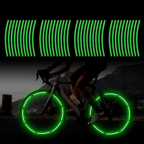 TOMALL 40pcs Reflective Wheel Rim Stripe Decals for Bicycle, Car, Cycling, Bike, Motorcycle - Night Reflective Safety Decoration Stripe Universal Rim Stickers (Green) - color: Green