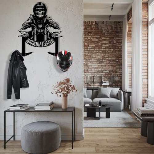Dyoart Custom Metal Motorcycle Helmet Holder Wall Mount, Personalized Name Helmet Display Organizer with Hooks, Metal Helmet Hanger, Helmet Holder for Bike Tactical Gear Helmet Coats Caps - color: Style 03