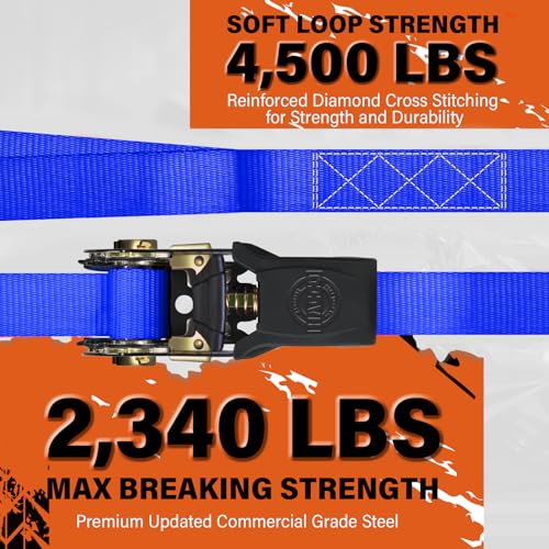 Haccoplanet Ratchet Tie Down Straps, 2340lb Break Strength, 4pc 1inch x 16FT Ratchet Strap Set with Padded Handles & Coated S Hook W/Safety Clip, Cargo Strap Tie-Down for Motorcycle, Truck (Blue) - color: Blue
