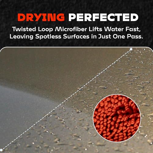 BLAZON Redline XL Car Drying Towel - Ultra Premium 1300 GSM Microfiber Drying Towel - Max Absorption, Streak-Free Finish, Super Soft Twisted Loop Design - Dries Full Vehicle - Extra Large 2 x 3 ft