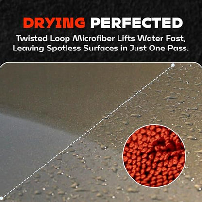 BLAZON Redline XL Car Drying Towel - Ultra Premium 1300 GSM Microfiber Drying Towel - Max Absorption, Streak-Free Finish, Super Soft Twisted Loop Design - Dries Full Vehicle - Extra Large 2 x 3 ft
