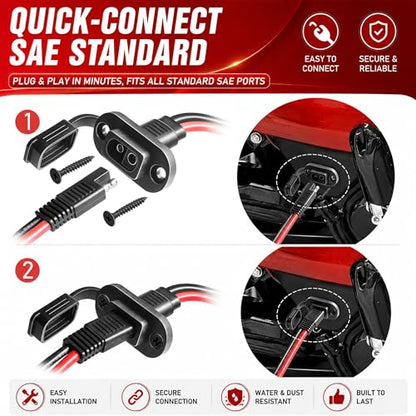 SAE to O Ring Connector 6FT 10AWG, SAE Battery Quick Connect Plug Waterproof Extension Cable for Solar Panel, Street & Road Glide Motorcycle Charging Port Upgrade, RV, Solar Generator Battery Charger - size: 6FT