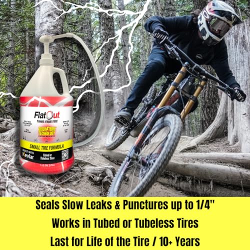 QuickStrike Tire Sealant - Small Tire/Bicycle Formula - NEW Formula - Prevents Flat Tires - Seals Leaks - Contains Kevlar - Tubeless Tire Sealant - 1 Gallon + Tool - size: 1 Gallon + Tool