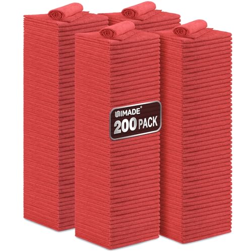 UNIMADE Shop Towel Rag, 200 Pack Reusable Rags Bulk Microfiber Cleaning Cloth Lint Free Towels for Car Kitchen Automotive Bar Mechanic Restaurant Garage, 11.5"x 11.5", Red - color: Red, size: 200pk