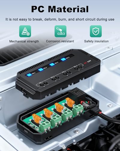 12V Fuse Block, 20A Motorcycle Fuse Relay Box Kit with LED Warning Indicator 4 Circuits, Motorcycle Fuse Box Holder Automotive Fuse Block for Vehicle Car Motorcycle ATV UTV