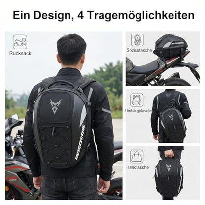 MOTOCENTRIC Motorcycle Tail Bag, 25L-38L Waterproof Helmet Backpack, Universal Fit, 5 Compartments (Blue) - color: Blue