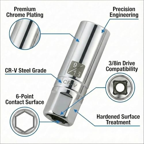 1PCS Magnetic Spark Plug Socket, 3/8 Inch Drive 6-Point Sparking Plugs Socket, Universal Spark Plug Removal Tool Accessories for Most Cars, SUVs, Trucks(9/16IN) - size: 9/16IN