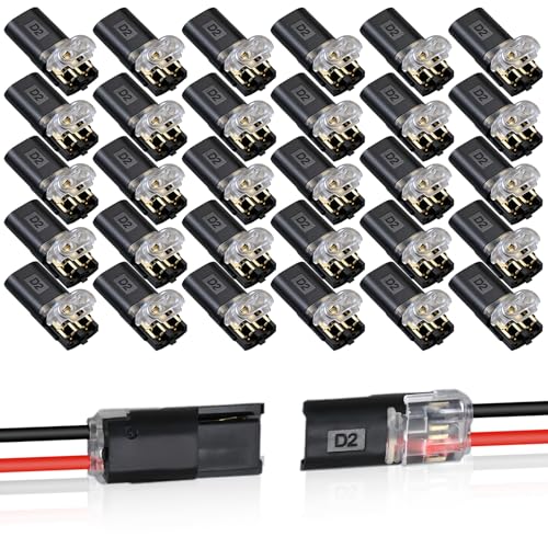 30PCS Double Wire Plug in Connector,Pluggable Low Voltage Wire Connector with Locking Buckle,2 Pin Quick Disconnect Connectors for Led Light Strip,DIY and Repair,No Wire Stripping Cutting 18-22AWG