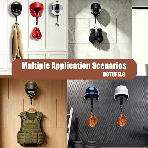 Solid Wooden Helmet Holder Wall Mount-Heavy Duty Motorcycle Helmet Rack with Wood Shelf and Intensify Hook, Display & Space Organizer for Bike, Football Helmets Hat Cap (Install Hardware Included)