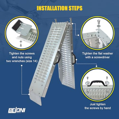 BEJONI 66" Folding Truck Ramps, 880 Lbs Capacity Steel Loading Ramps for Pickup Trucks, Foldable Ramp for Lawn Mower, Motorcycle, Dirt Bike, ATV, UTV, Trailer, 2-Pack - size: 66'' L-Usable Height: under 18.8''