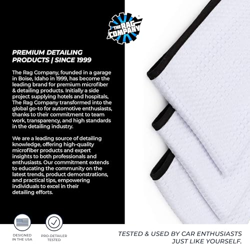The Rag Company - Dry Me A River, Professional Korean 70/30 Blend Microfiber Waffle-Weave Drying & Detailing Towels, Soft Suede Edges, 390 GSM, 16x24 Inches, White, 3-Pack - color: White, size: 16in x 24in
