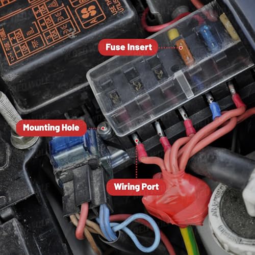 RED WOLF Car 8-Way Blade Fuse Block Box Standard Circuit Fuses for Boat Marine Auto RV Car Trailer Truck SUV Power Distribution Panel Damp-Proof Cover DC 10-32V, Waterproof - size: 8 Way