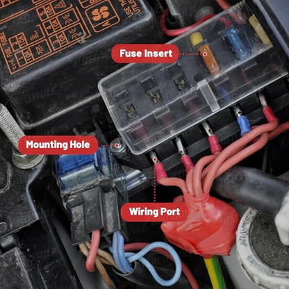 RED WOLF Car 8-Way Blade Fuse Block Box Standard Circuit Fuses for Boat Marine Auto RV Car Trailer Truck SUV Power Distribution Panel Damp-Proof Cover DC 10-32V, Waterproof - size: 8 Way