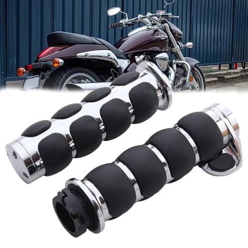 1" Motorcycle Hand Grips with Throttle Assist Fits 25mm(1") Handlebars for Harley Davidson,for Honda Yamaha Suzuki and for Kawasaki (Chrome_Tapered) - color: Chrome Black_w/Throttle Assist, size: 1" Flat