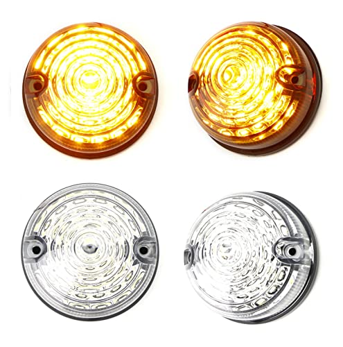 iJDMTOY 12V 70mm Round Dome Shape Flush Mount Clear Lens Amber Yellow LED Side Markers/Turn Signal/Reverse Backup Lamps, Compatible With Classic 50s 60s Car Caravan Truck Motorcycle, etc - style: Clear Lens Amber LEDs
