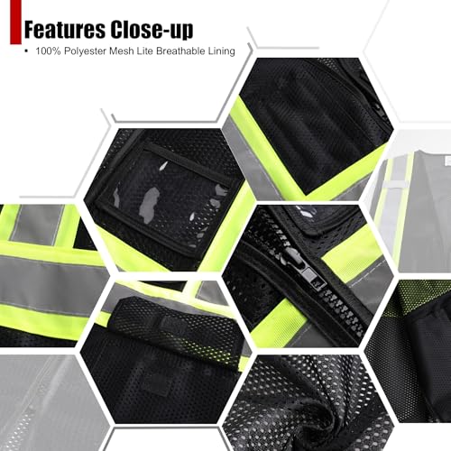 Reflective Safety Vest for Men Women Hi Vis Vest with Pockets High Visibility Vest Mesh Construction Vests Meets ANSI/ISEA Standards (Black-33, Small) - color: Black-33, size: Small