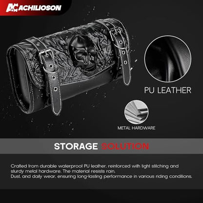 7.14L Motorcycle Saddlebag 3D Skull Embossed PU Leather, Universal Waterproof Black Motorcycle Side Bags Storage Pouch for Most Motorcycles - style: 3d-dimensional Skull-shaped Bag