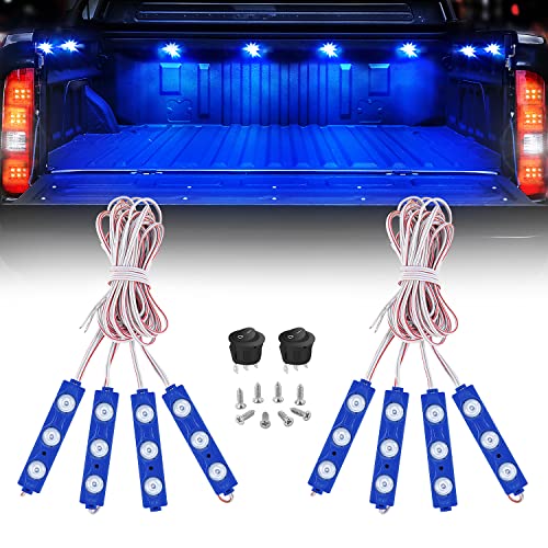 Nilight 8PCS Truck Pickup Bed Light 24LED Blue Cargo Rock Lighting Kits with Switch for Van Off-Road Under Car Side Marker Foot Wells Rail - color: Blue, size: Truck Bed Rock Light