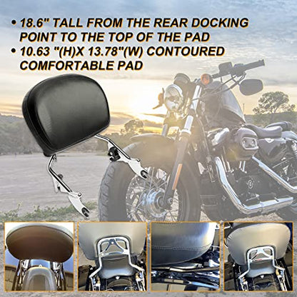 ECOTRIC Detachable Passenger Backrest Sissy Bar Compatible with 2009-2024 Harley Touring Road King Street Glide Road Glide Electra Glide Rear Pad Chrome