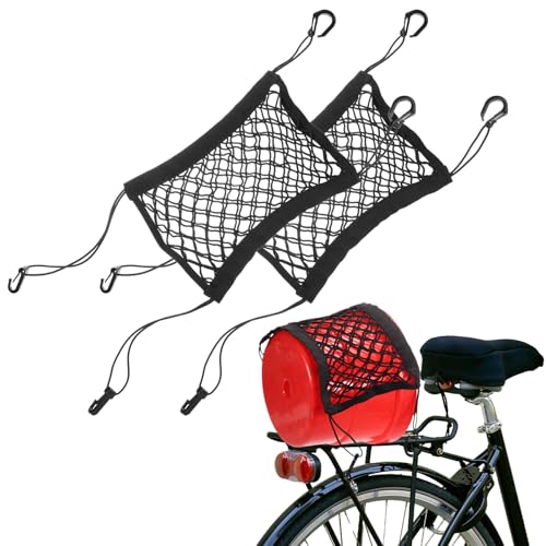 HARFINGTON Motorcycle Cargo Nets 11.2" x 9.8" High Elastic Double Layer Bungee Net Luggage Strap Rack Expansion Organizer Car Seat Mesh Storage Pocket with 4pcs Hooks for Motorcycle Bike