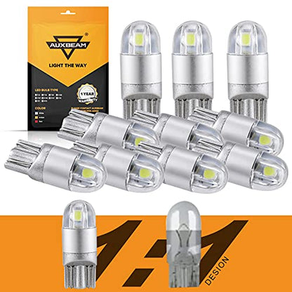 Auxbeam 194 LED Bulbs White, Super Bright 168 T10 W5W 2825 Light Bulbs 6000K 3030 Chips Replacement Bulb for License Plate Lights, Dome Map Light, Courtesy Light Bulbs 10 Pack - color: White, size: 10 Pack