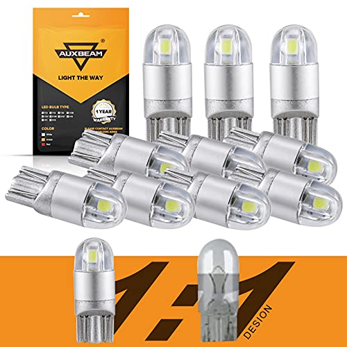 Auxbeam 194 LED Bulbs White, Super Bright 168 T10 W5W 2825 Light Bulbs 6000K 3030 Chips Replacement Bulb for License Plate Lights, Dome Map Light, Courtesy Light Bulbs 10 Pack - color: White, size: 10 Pack