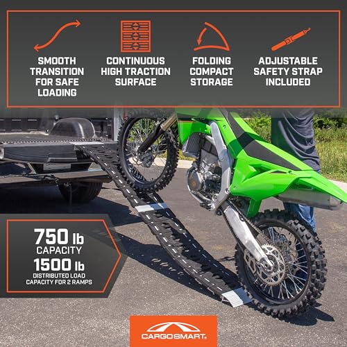 CARGOSMART 3086, Hybrid S-Curve Centerfold Ramp, For Use Easily And Safely Loading & Unloading Lawn Equipment, Motorcycles, ATVs, 750 Lb Per Ramp Capacity, Black, 1-Pack - style: 1 Folding S-Curve Ramp