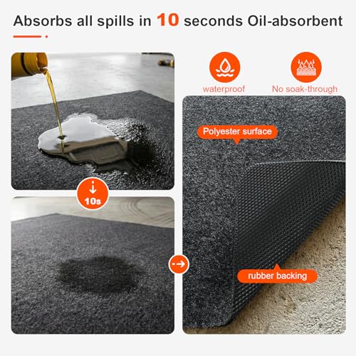 Heavy Duty Oil Spill Mat for Garage Floor, Extra Thick Absorbent with Anti-Slip Rubber Backing, Reusable Under Car Leak Pad (6.6 * 8.5FT) - size: 6.6*8.5FT