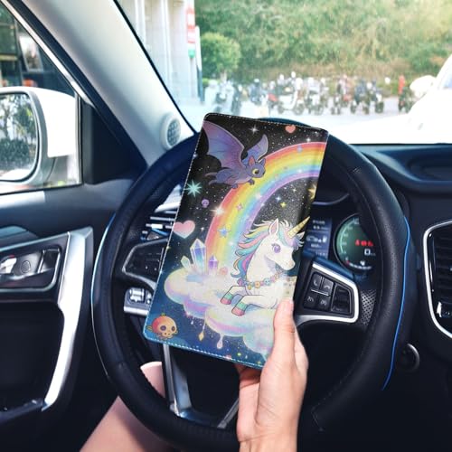 GuoChe Pu Leather Registration and Insurance Card Holder Men Women Document Wallet for any Car, Truck, Motorcycle, Trailer or Boat kawaii-style Pastel Goth Cute Creepy Rainbow Fantasy Creature - color: 19