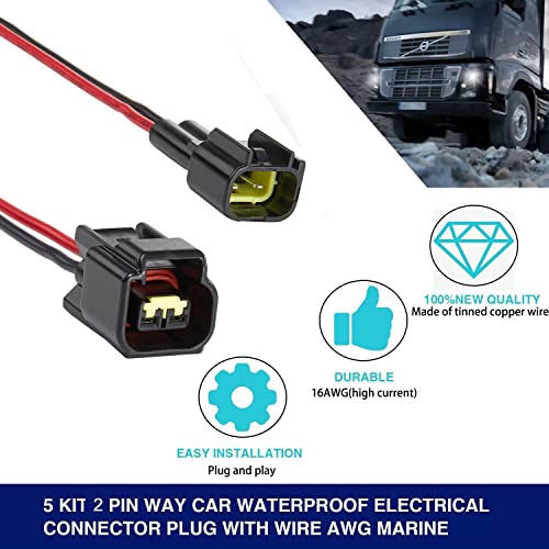 2 Pin Waterproof Connectors,16AWG Waterproof Electrical Car Auto Wire Connector,Male Female Quick Disconnect for Car Truck Motorcycle Marine Boat(5Pack) - size: 2pin way