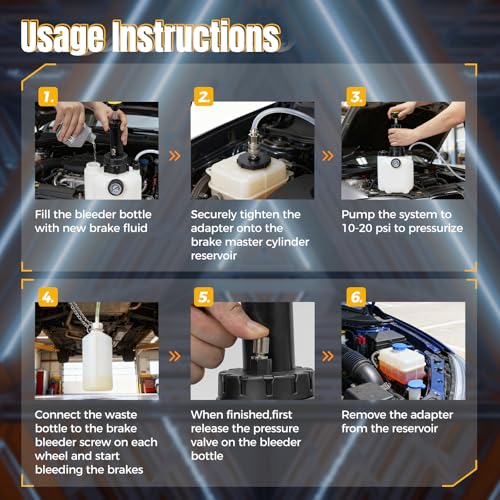 3L Brake Bleeder Kit, Manual Brake Fluid Bleeder Kit with 1L Waste Bottle | 43.5/45/49.5/50.7mm 4 Master Cylinders Adapters and Fluid Dropper, Suitable for Most Vehicles