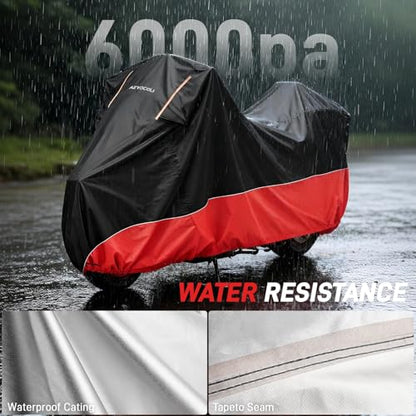 Waterproof Motorcycle Cover 420D Oxford Heavy Duty with Side Top Box Compatible with Harley Davidson Touring Ultra Limited Street Glide Road Glide Electra Glide (116" x 47" x 53") - color: Red