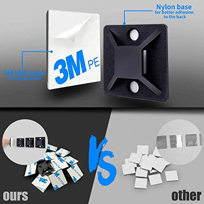 Zip Tie Mounts - SeuYeugX 1000 PCS Cable Self Adhesive Mounts Set for Wire Management with Stick Pads Anchors Clips Squares Holders (Black) - color: 1000pack Black