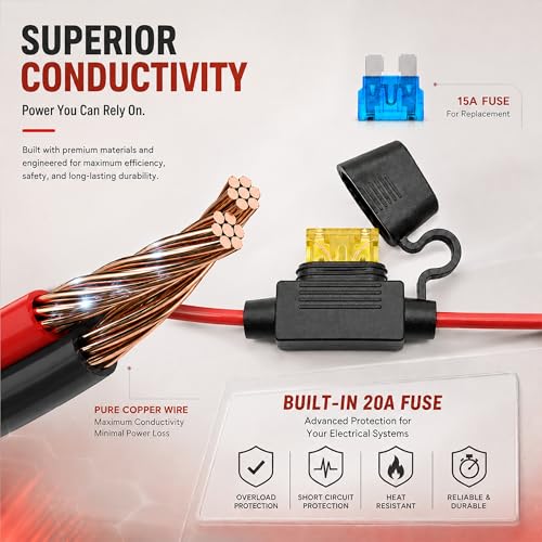 XT60 to SAE Connector, 10AWG XT60 Connector Extension Cable with Inline Fuse 15A/20A, Heavy Duty Pure Copper Female XT60H Adapter Power Cable for Solar Generator, Battery Terminals, Car Charging, RC - size: 10FT