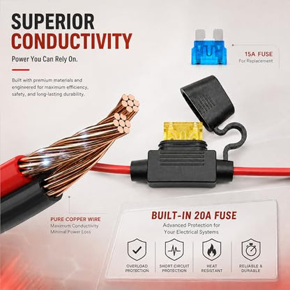 XT60 to SAE Connector, 10AWG XT60 Connector Extension Cable with Inline Fuse 15A/20A, Heavy Duty Pure Copper Female XT60H Adapter Power Cable for Solar Generator, Battery Terminals, Car Charging, RC - size: 10FT