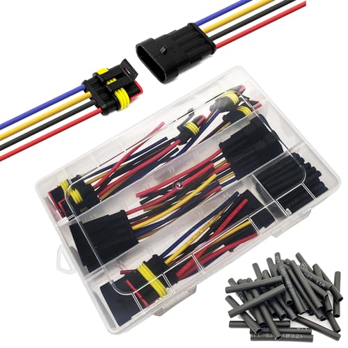 6 Kit 16 AWG 4 Pin Connector Car Waterproof Wire Connectors 4 Pin Automotive Electrical Connectors Quick Disconnect 4 Way Wire Terminal Connector Plug and Heat Shrink Tubing Kit - size: 4pin