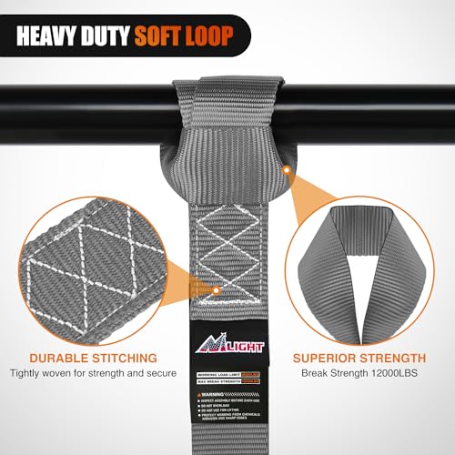 Nilight Soft Loop 1.7”×17" Motorcycle Tie Down Straps Heavy Duty 12000Lbs Max Break Strength for Securing ATV UTV Kayak Moving Cargo (8PK-Grey) - color: Grey