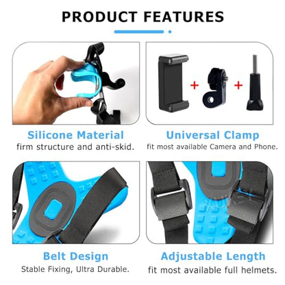 AUTOXBERT Motorcycle Helmet Chin Strap Mount with Phone Clip Kit for GoPro Hero 11/10/9/8, Smartphones, Motocross Helmet Extension Attachment Mounting Accessories