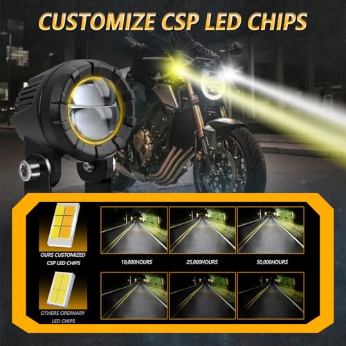 Windance Motorcycle Spotlight Auxiliary Driving Light,30W Fog Light Work Light with Wiring Harness,White Yellow High/Low Beam Strobe for ATV UTV Tractor Scooter (Spotlight+Wiring Harness+Bracket)